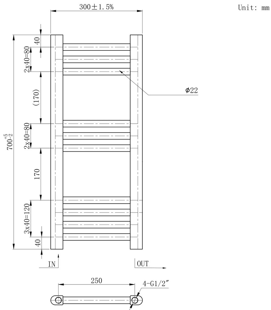 Gamma Erga Basic, vykurovacie teleso 700x300 mm, 192 W, biela, ERG-LAV-BASIC-7030-WH