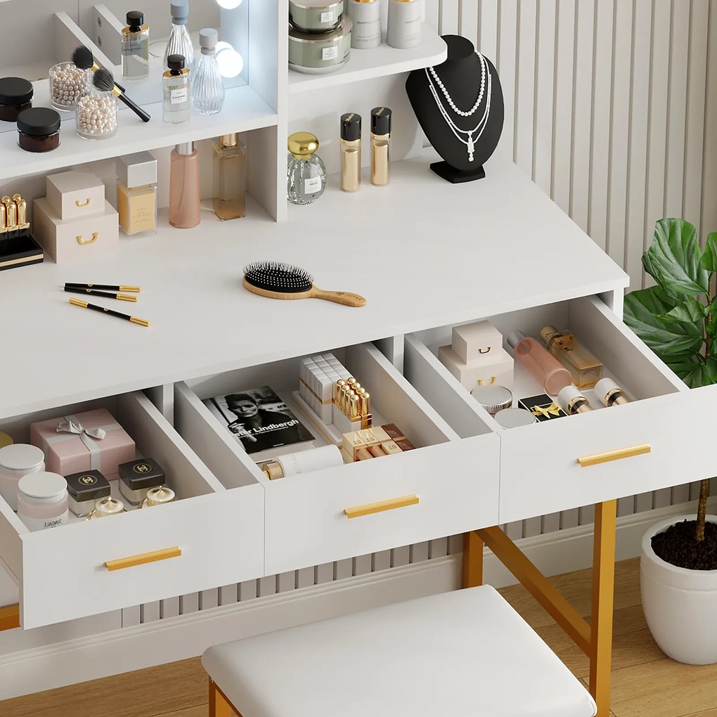 Toaletný stolík ELARA s LED osvetlením biely