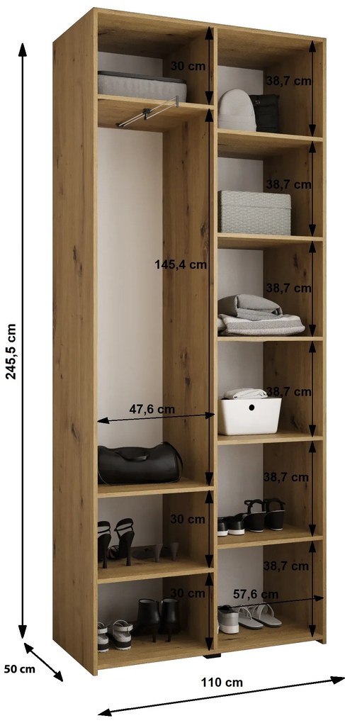 Šatníková skriňa 110 cm Carmela 50-1 (biela + čierna). Akcia -20%. Vlastná spoľahlivá doprava až k Vám domov. 1126681