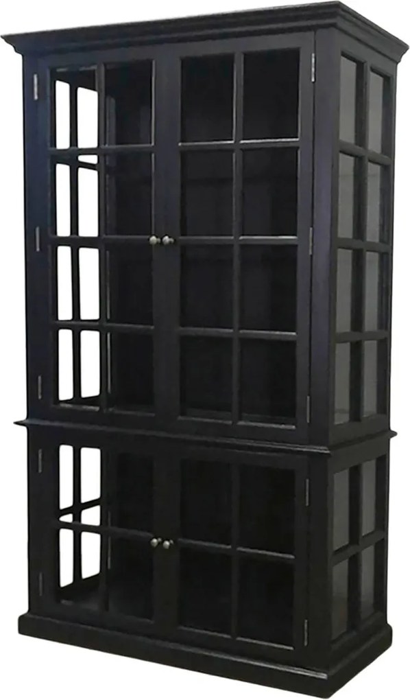 Čierná antik drevená skriňa / vitrína s policami Frances - 120*40*196cm