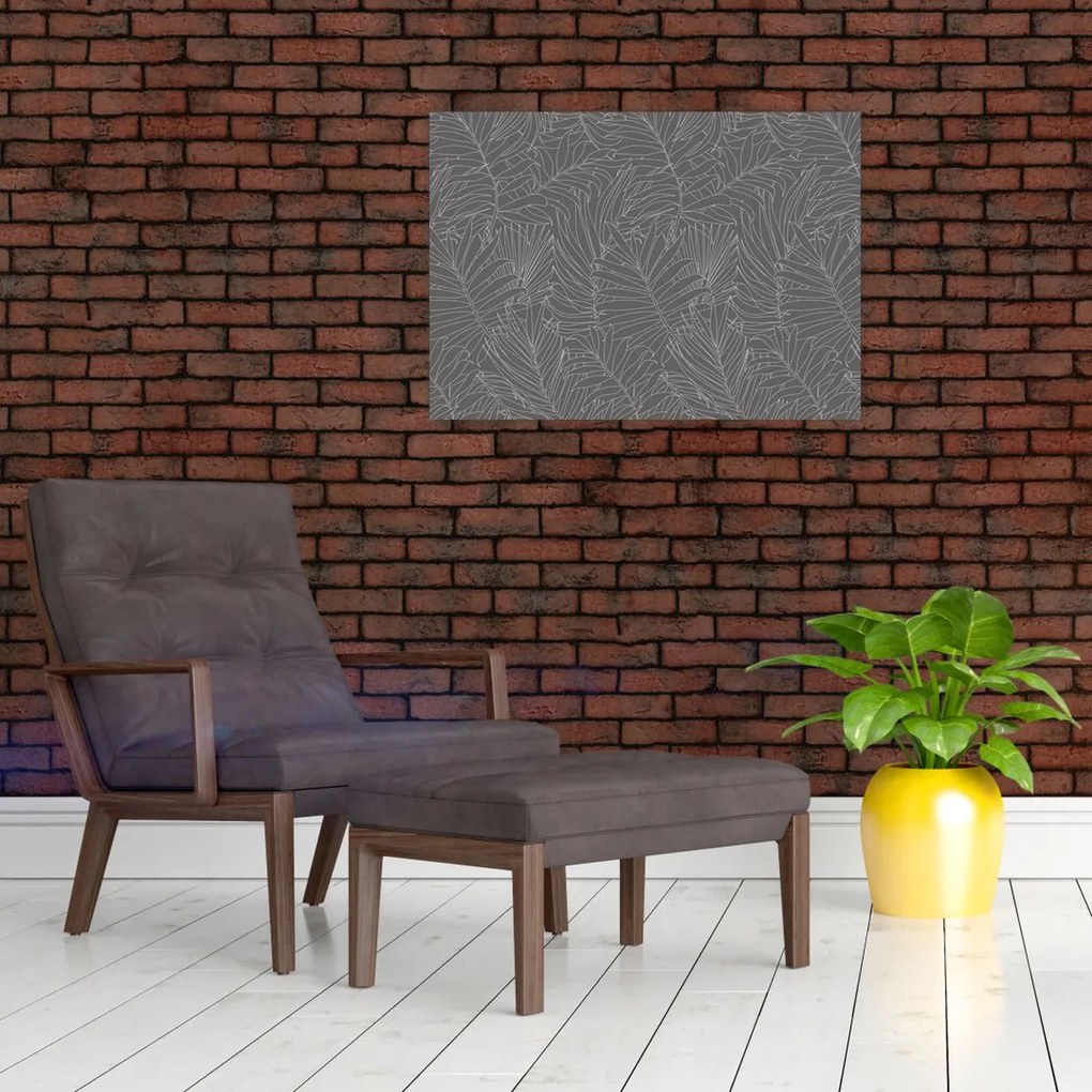 Sklenený obraz - Šedé palmové listy (70x50 cm)