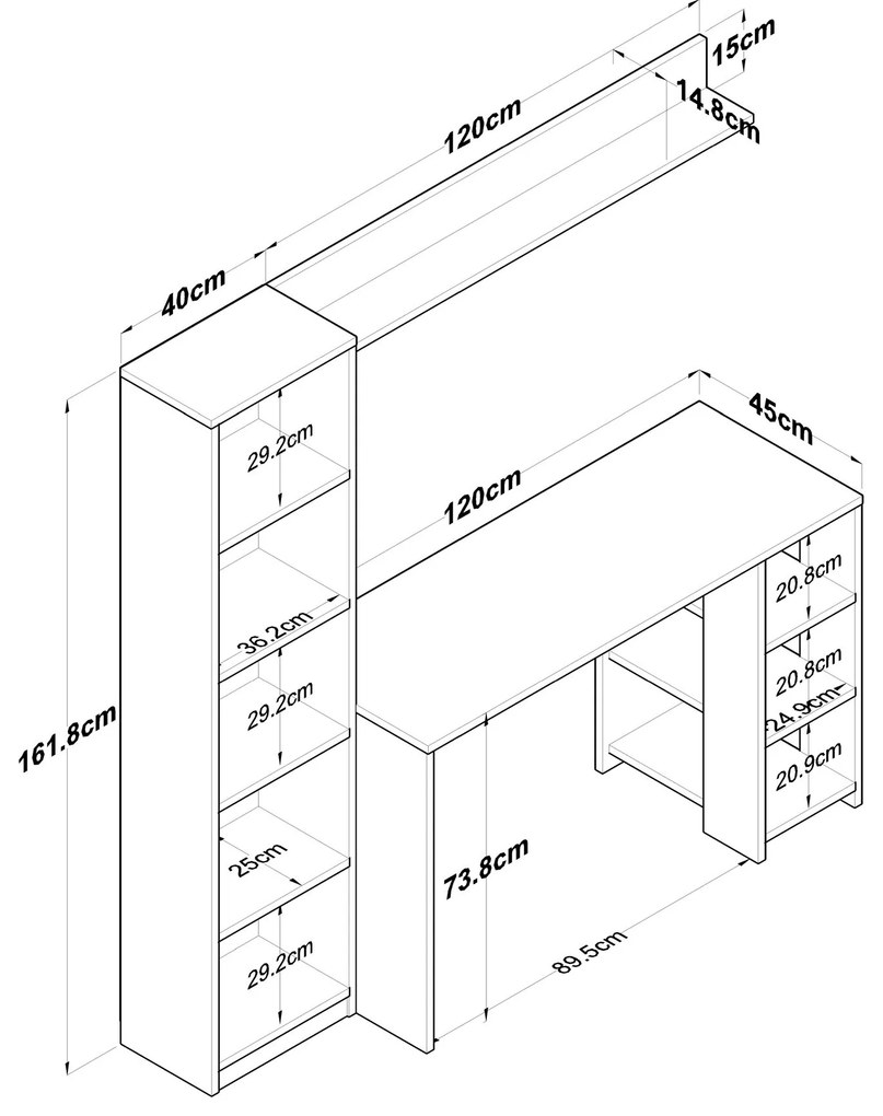 Moderná súprava Megis s písacím stolom, knižnicou a policou orech/antracit