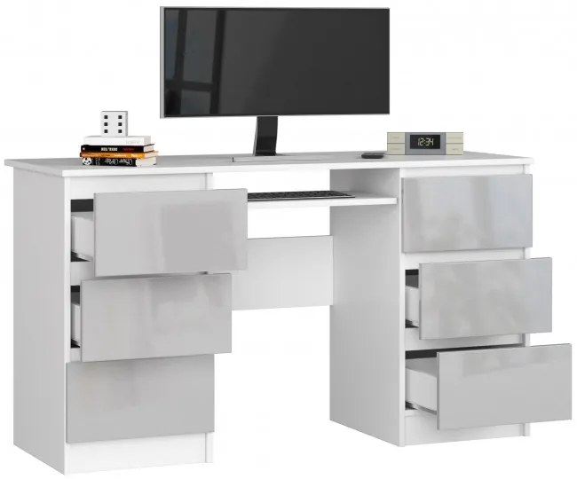 Kancelársky stôl A-11 135 cm 6SZ, biely / metalický lesk