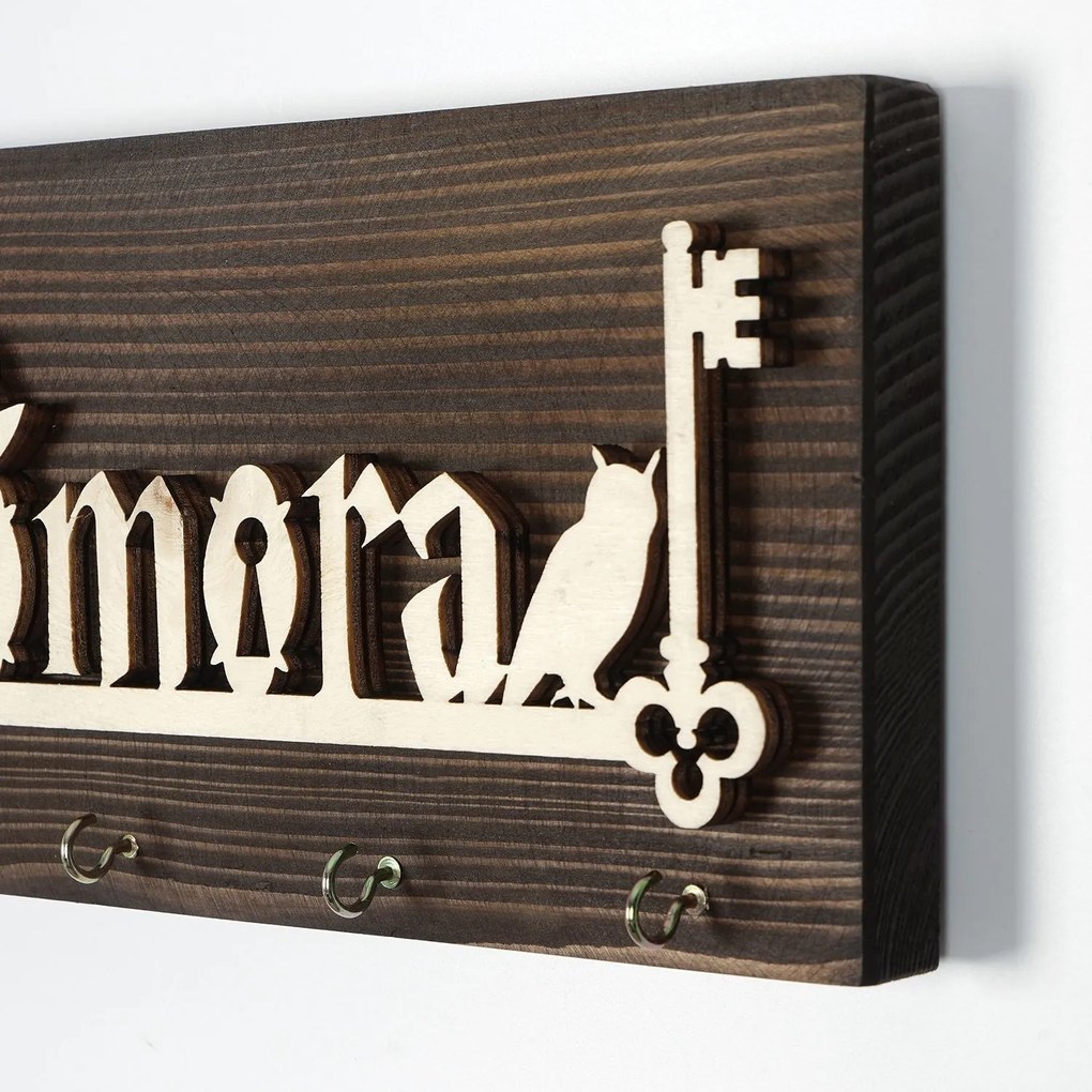 Nástenný vešiak na kľúče Alohomora drevený