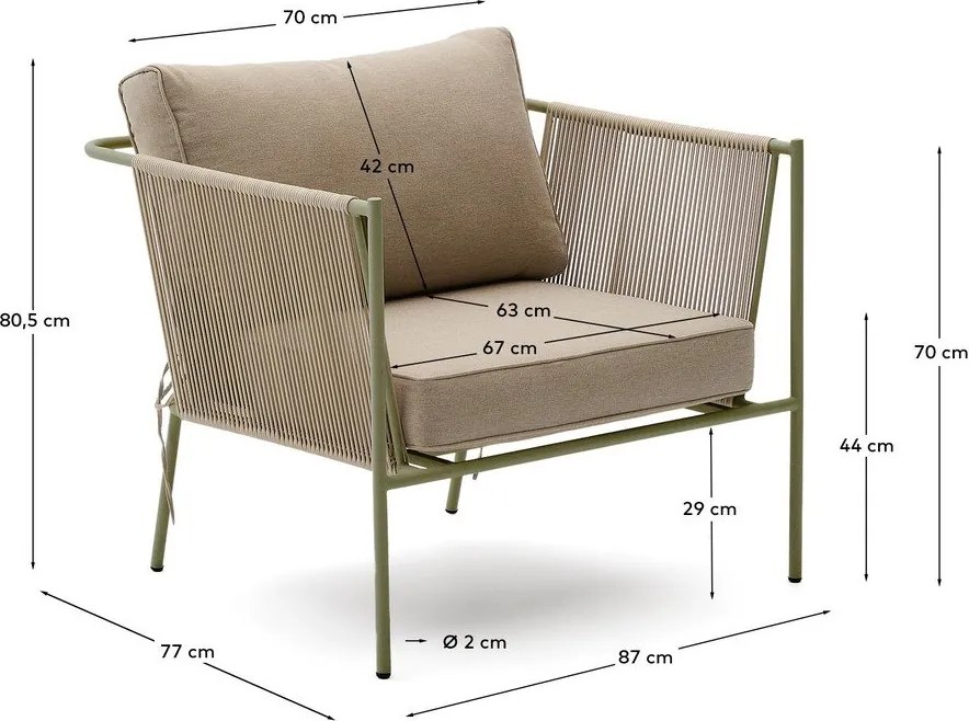 Zelené/béžové kovové záhradné kreslo Zivia – Kave Home