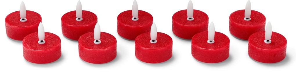 LED čajové sviečky z pravého vosku, 10 ks, červené