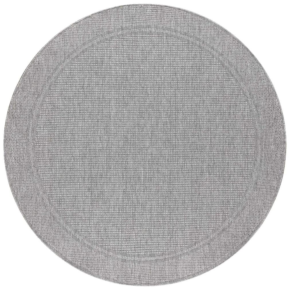 Koberec kruh TIMO 5979 SIZAL exteriérový, svetlosivý s rámom