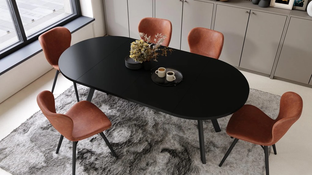 ALMO 100 Čierny/čierne nohy - OKRÚHLY LOFTOVÝ/INDUSTRIÁLNY ROZKLADACÍ STÔL DO OBÝVAČKY/JEDÁLNE