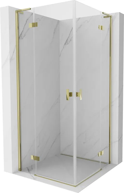 Mexen Mist-H L Duo, 2-krídlový sprchový kút 105 x 105 cm, číre sklo, zlatý lesklý profil, 8A5L-105L-105P-50-00