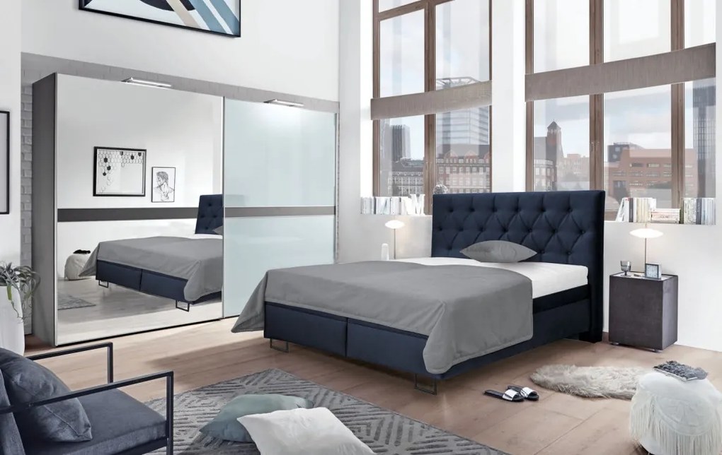 Posteľ Amy 180x200 cm, tmavo modrá látka