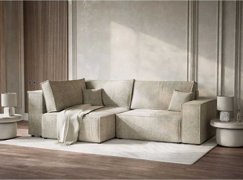 Béžová ženilková rozkladacia/s úložným priestorom rohová pohovka (ľavý roh/do L) Tonga – Maison de Rêve