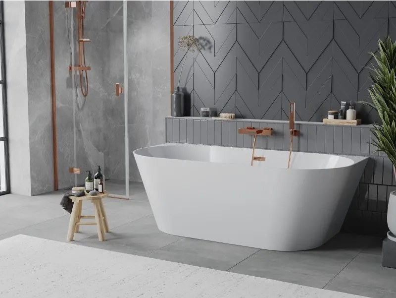 Mexen Oval Slim, voľne stojaca vaňa ku stene 170 x 80 cm, biela lesklá, ružové zlato prepad, 52661708000-60