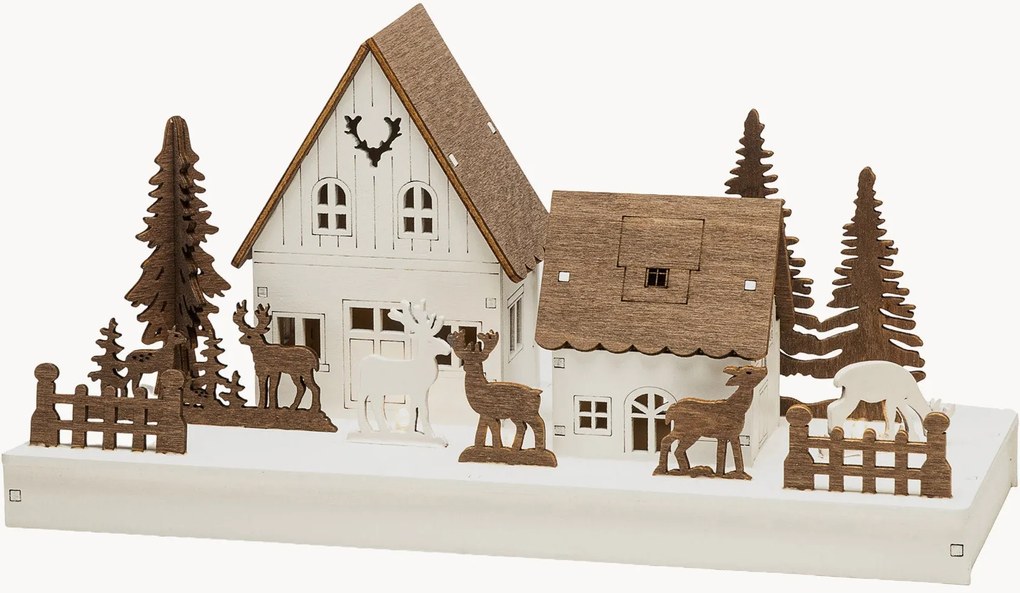 Vianočná LED dekorácia z topoľového dreva's časovačom Houses & Reindeer