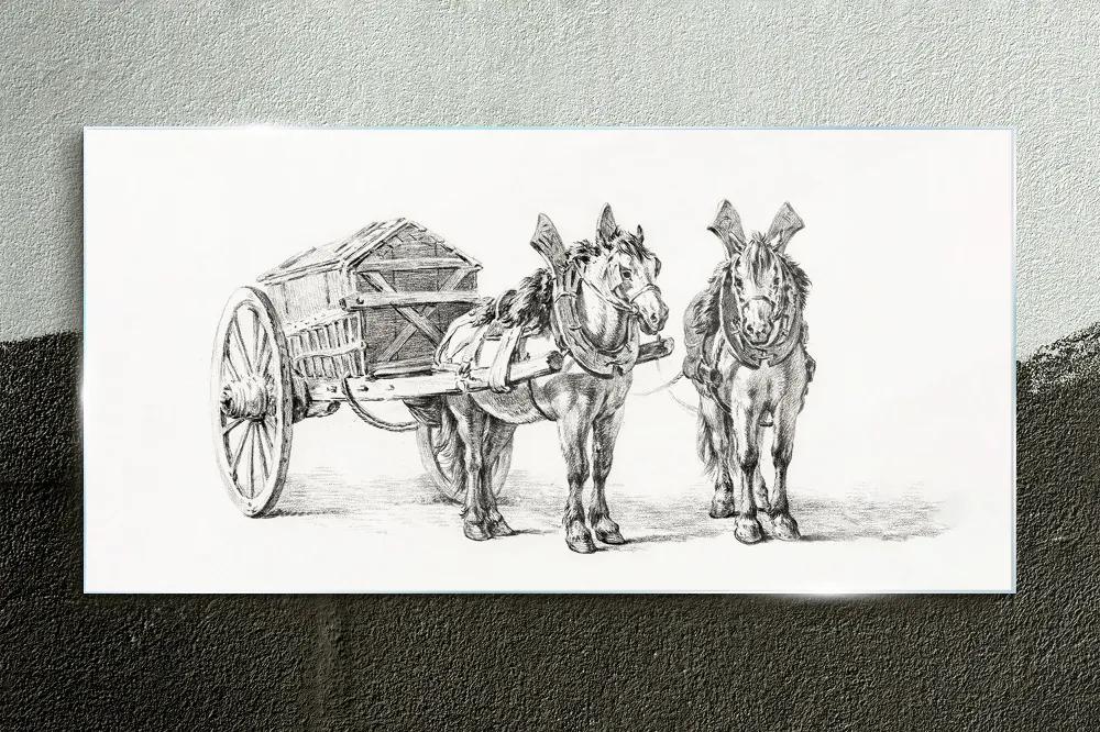 Obraz na skle Kreslenie zvierat kone vozík