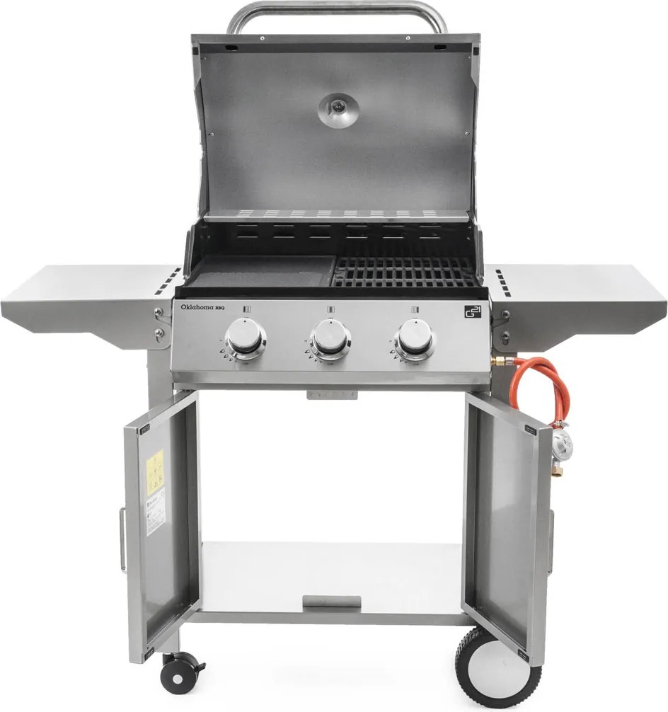 Plynový gril OKLAHOMA BBQ, 3 horáky, s redukčným ventilom, strieborná Penta CZ