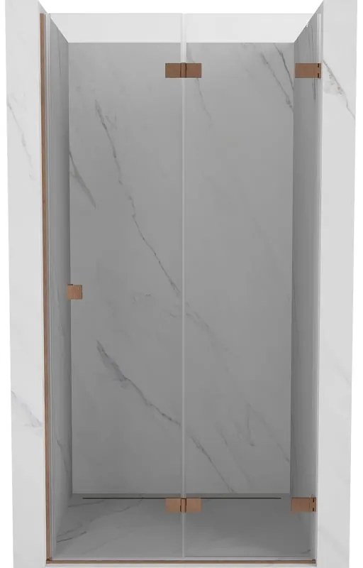Mexen Lunar-F, pravé skladacie sprchové dvere 75 cm, 8mm číre sklo, medený matný profil, 836-075-000-65-00-P