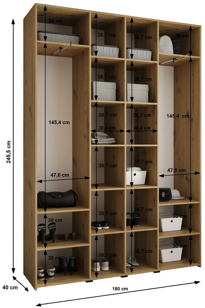 Šatníková skriňa 180 cm Carmela 40-4 (kašmír + čierna). Akcia -20%. Vlastná spoľahlivá doprava až k Vám domov. 1126667