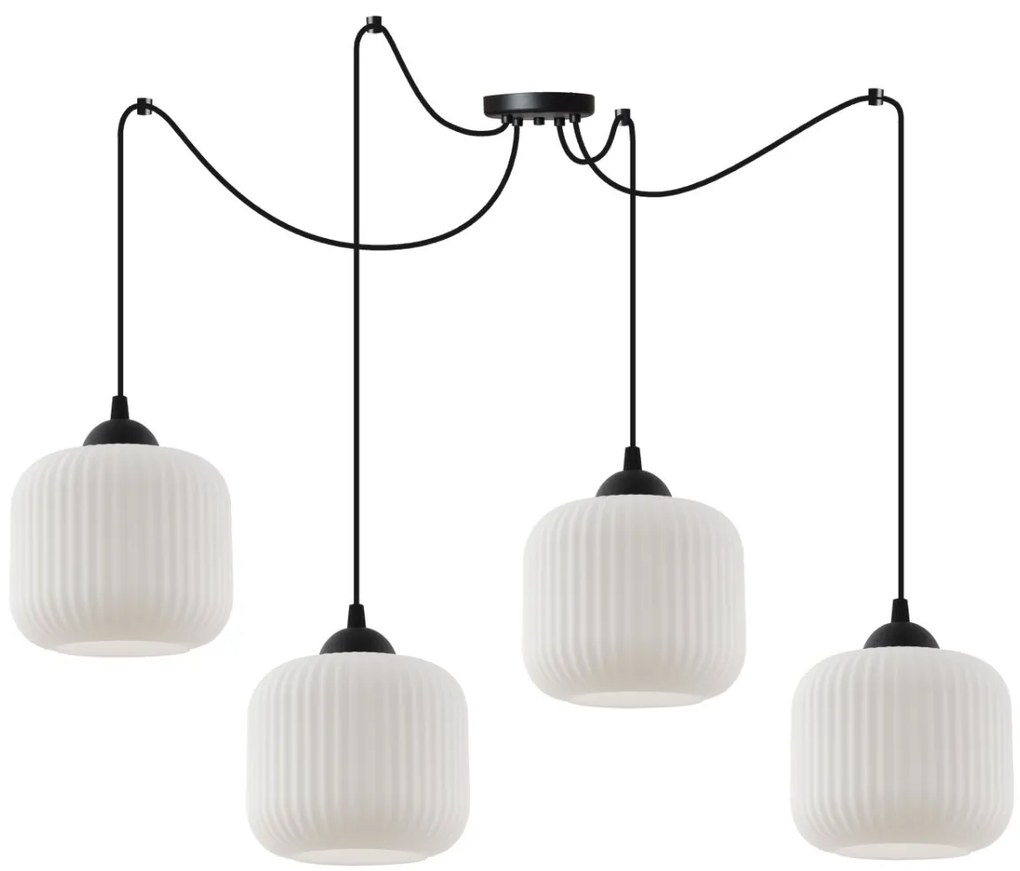 Závesné svietidlo Riffle Spider, 4x biele sklenené tienidlo, b