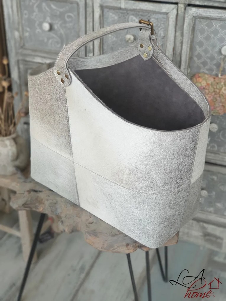 Kožený kôš hovädzej kože šedá - 50 * 21 * 40cm