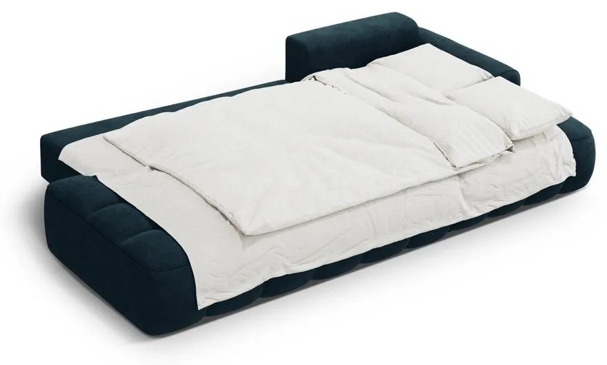 Zamatová rozkladacia/s úložným priestorom rohová pohovka v petrolejovej farbe (pravý roh/s leňoškou) Linz – Cosmopolitan Design