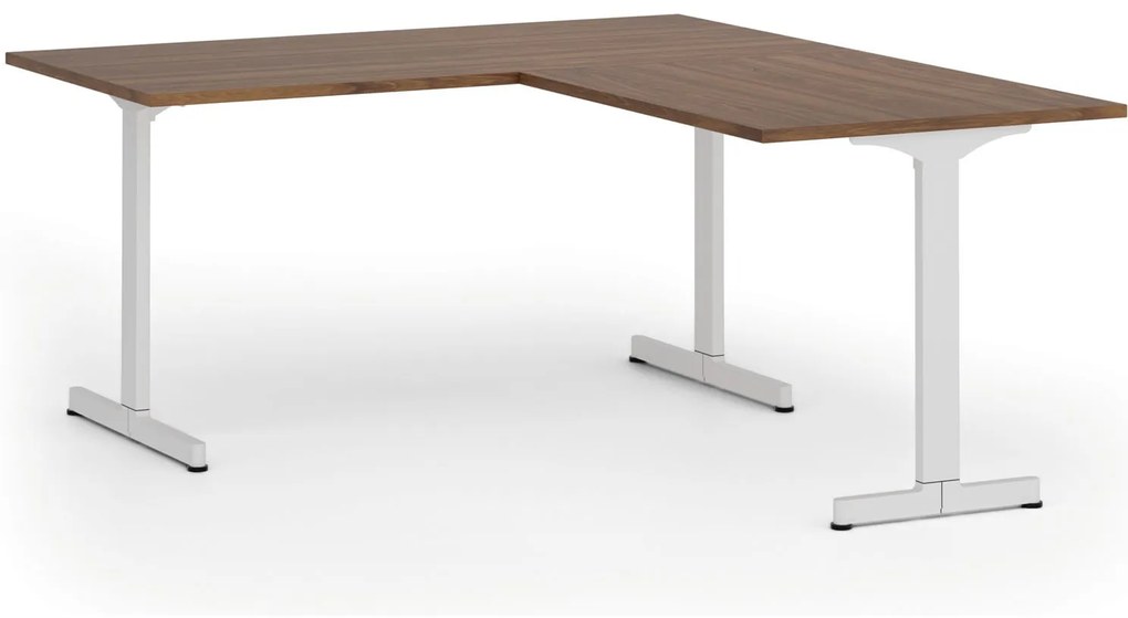 Kancelársky stôl PRIMO BETA L, 160x180 cm, biela podnož, orech