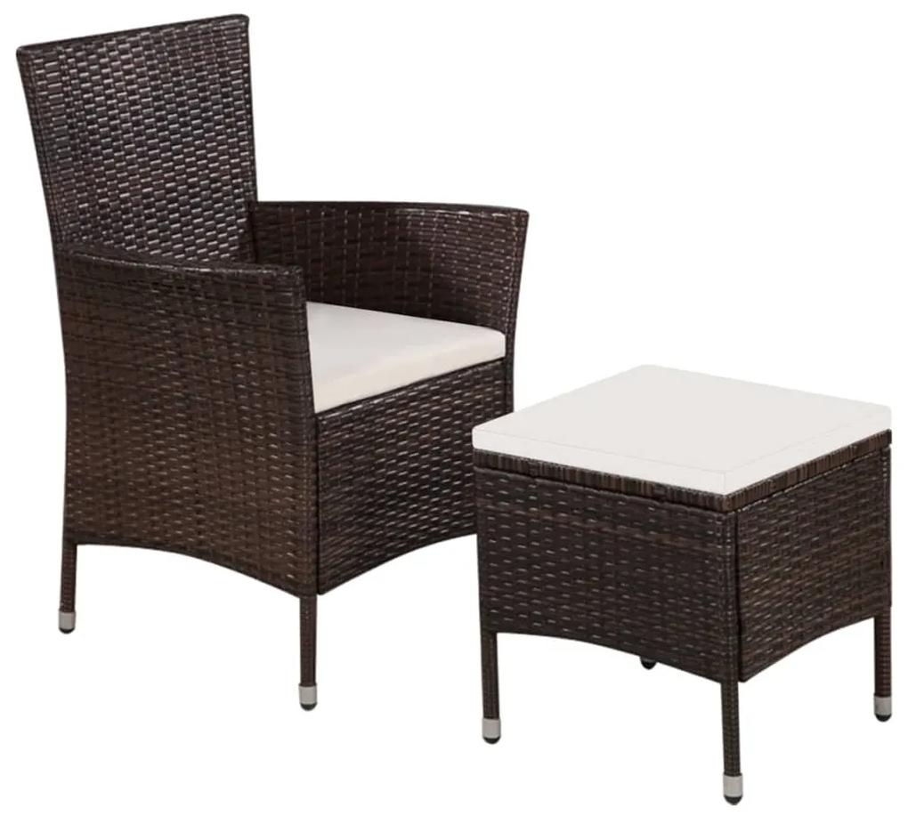 Vonkajšia stolička a taburetka s podložkami, polyratan, hnedé