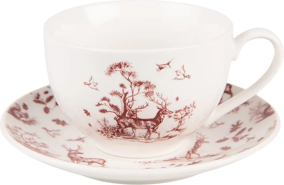 Porcelánová šálka s tanierikom Pretty Forest - 12*9*6 cm / Ø 14*2 cm / 200 ml