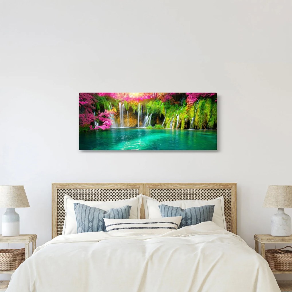 Obraz - Vodopád, Plitvické jazerá, Chorvátsko (120x50 cm)