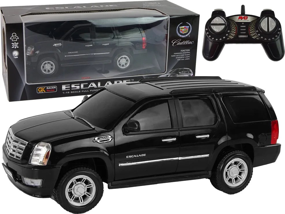 LEAN Toys Autíčko Cadillac Escalade R/C, čierne, svetlá, zvuk, mierka 1:16