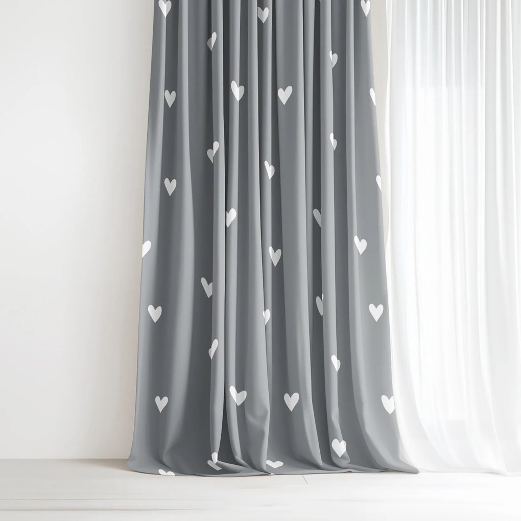 Goldea bavlnený záves - srdiečka na sivom 220x150 cm