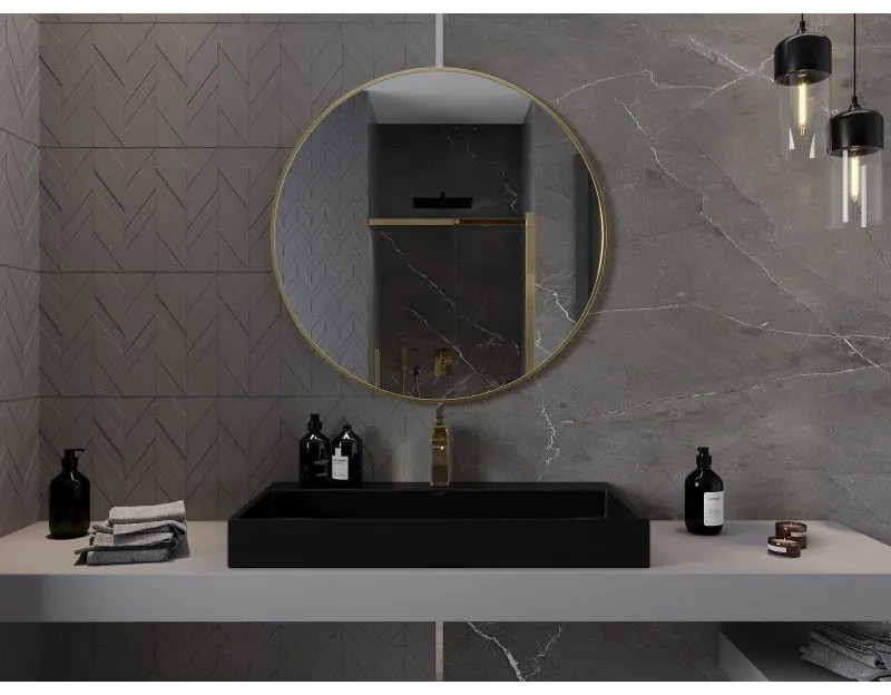 Mexen Loft, okrúhle kúpeľňové zrkadlo 95 cm, farba rámu zlatá lesklá, 9850-095-095-000-50