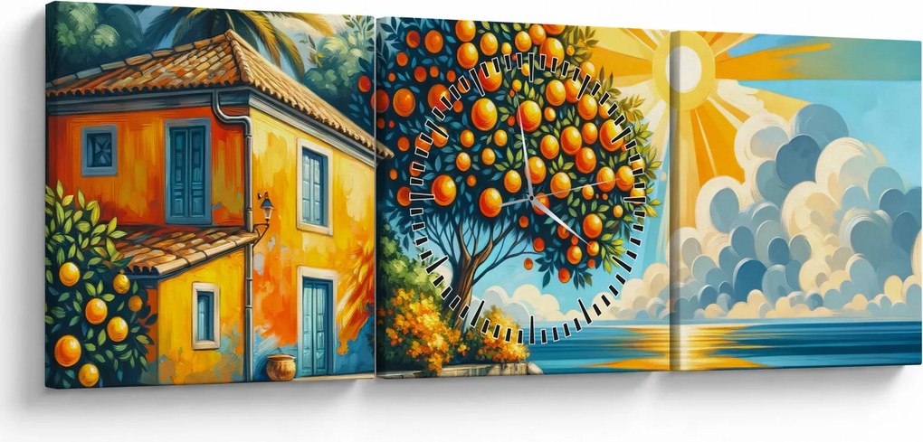 Obraz - Dom s pomarančmi I. (s hodinami) (90x30 cm)