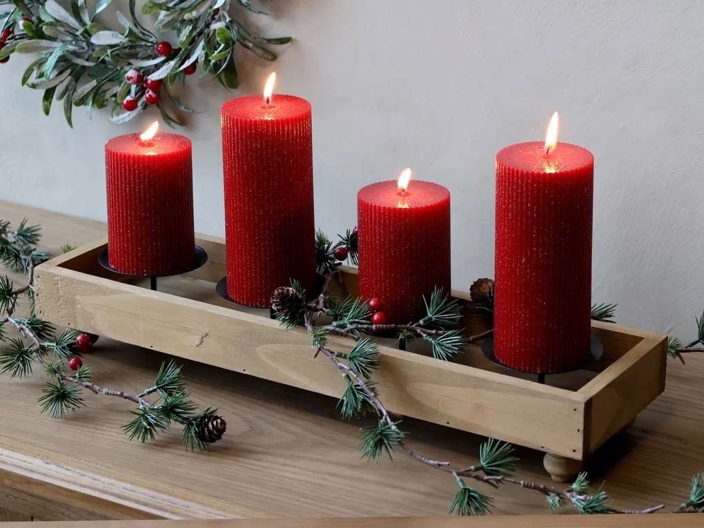 Hnedý antik drevený adventný svietnik Advent Candle - 49*14*9 cm