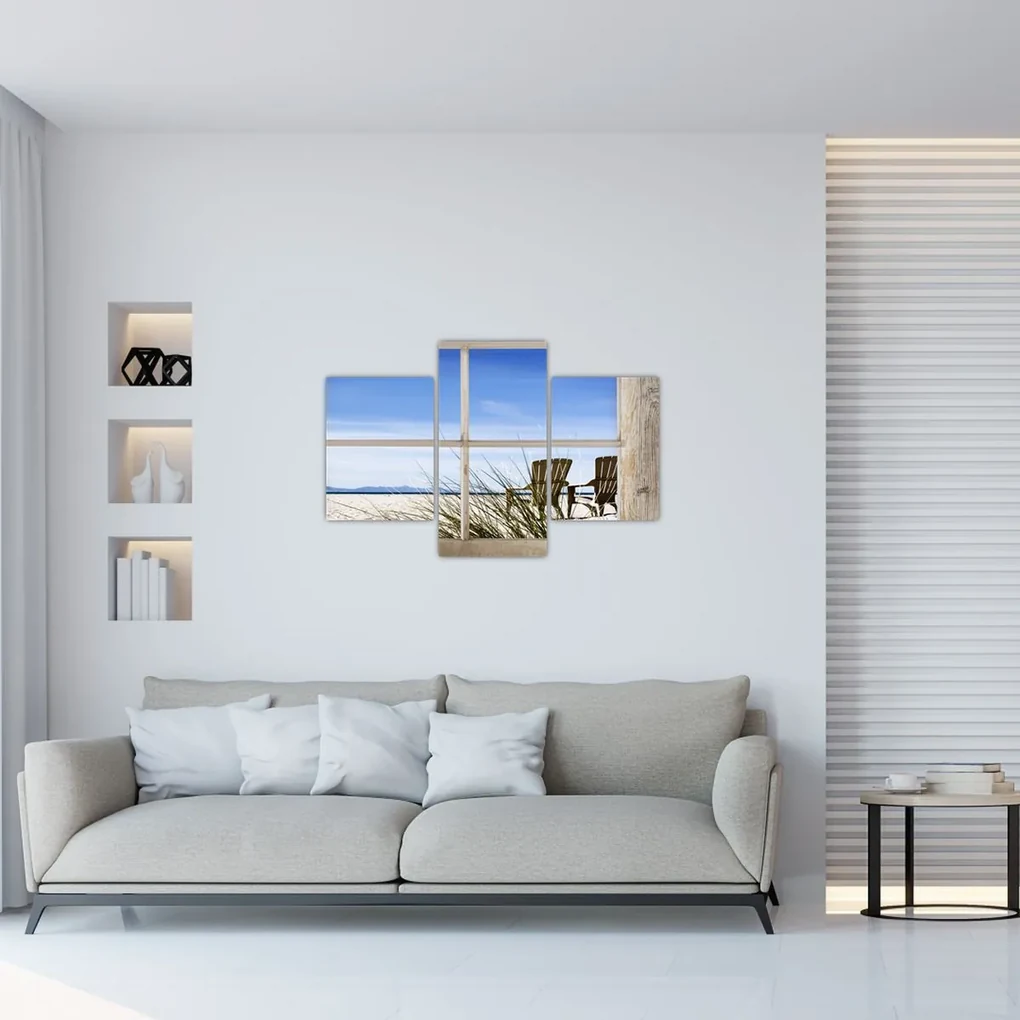 Obraz - Okno v výhľadom na pláž (90x60 cm)