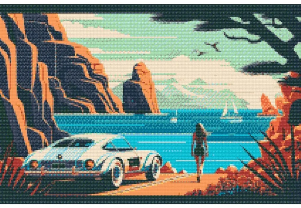 Gario Diamantové maľovanie Rýchlosť na pláži Rozmery: 40 x 60 cm, Rámovanie: S vnútorným rámom, Diamanty: Štvorcové