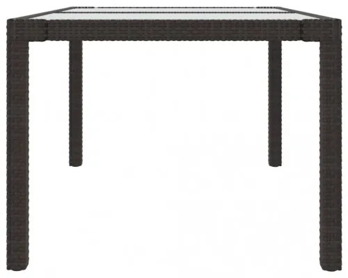 vidaXL Záhradný stôl 150x90x75 cm tvrdené sklo a polyratan hnedý-