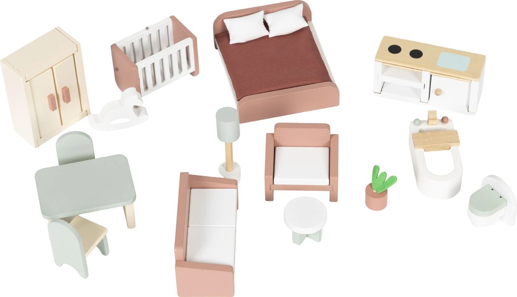 Drevený domček pre bábiky – zámok Bella, 4 poschodia, 5 miestností, 15 kusov nábytku, ECOTOYS