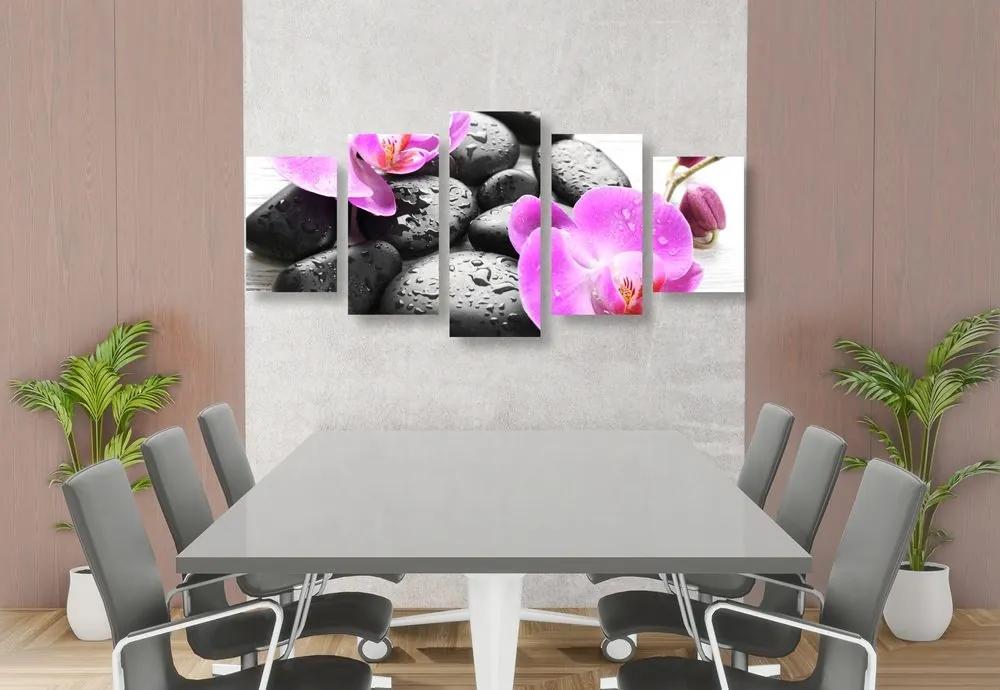 5-dielny obraz krásna súhra kameňov a orchidey - 200x100