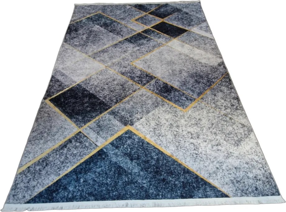 Moderný koberec s geometrickým vzorom VELVET LH024 – sivá a modrá Rozmer: 60x100 cm