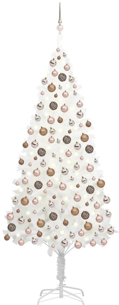 Umelý vianočný stromček s LED a súpravou gulí biely 240 cm 3077636