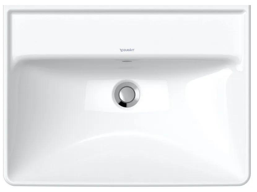DURAVIT D-Neo závesné umývadlo bez otvoru, s prepadom, 600 x 440 mm, biela, s povrchom WonderGliss, 23666000601
