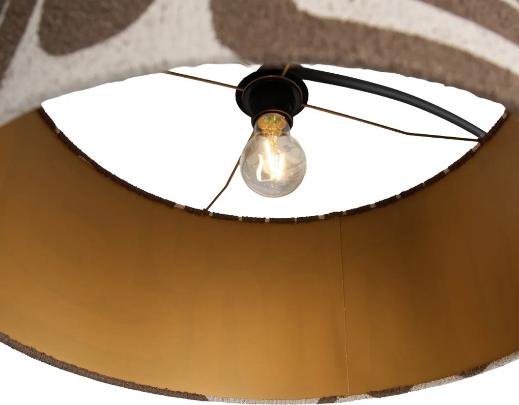 Stojacia lampa čierna s hnedým a béžovým pruhovaným tienidlom 50 cm - XXL