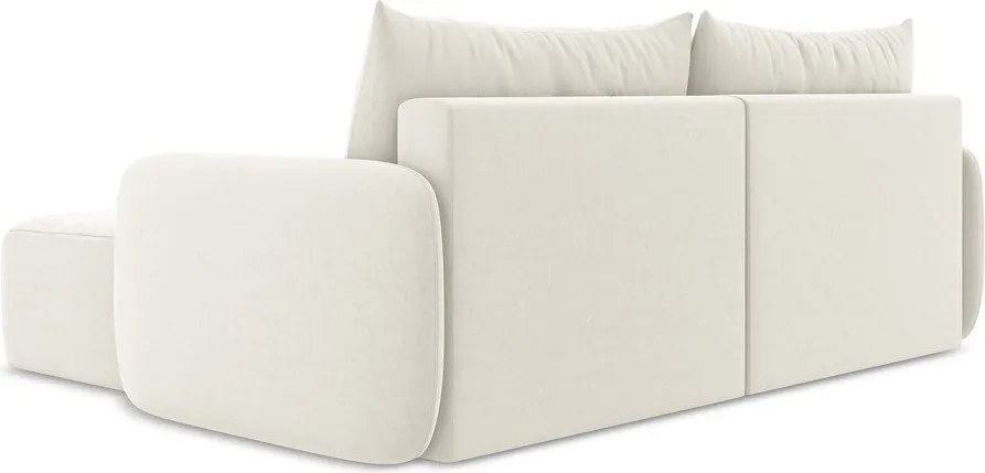 Krémovobiela zamatová rozkladacia/s úložným priestorom rohová pohovka (pravý roh/s leňoškou) Kalena – Makamii