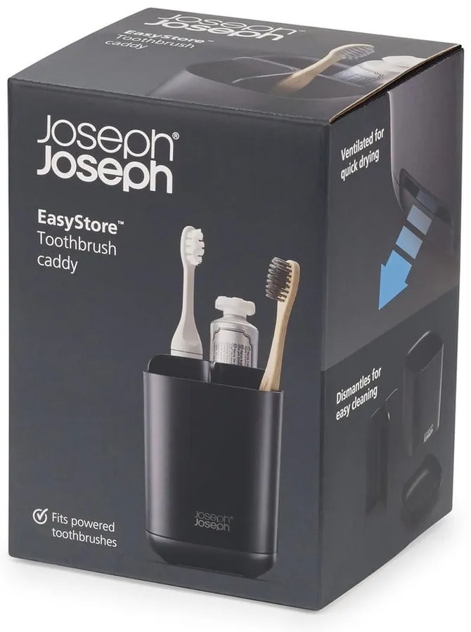 Čierny plastový téglik na zubné kefky EasyStore – Joseph Joseph
