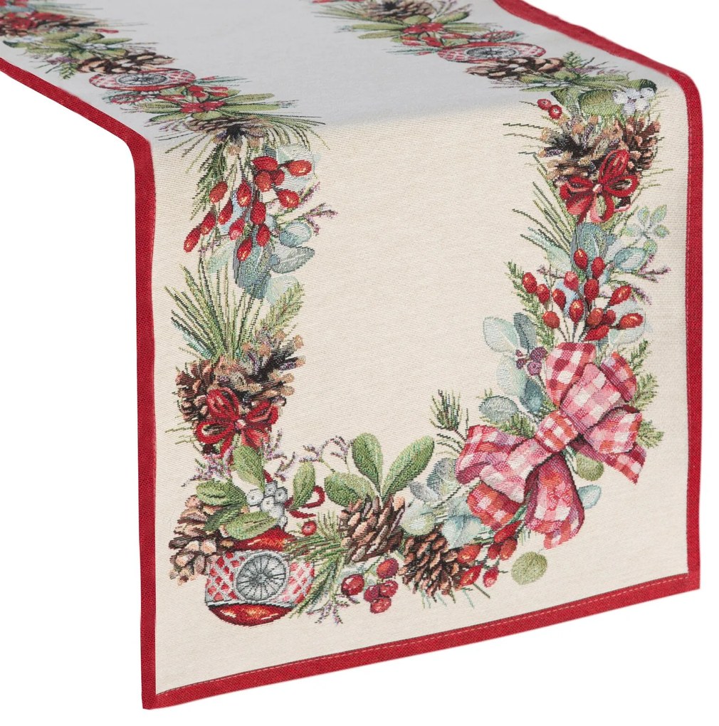 EUROFIRANY VIANOČNÝ GOBELÍNOVÝ BEHÚŇ NA STÔL GARLAND 40X100 CM VZOROVANÝ