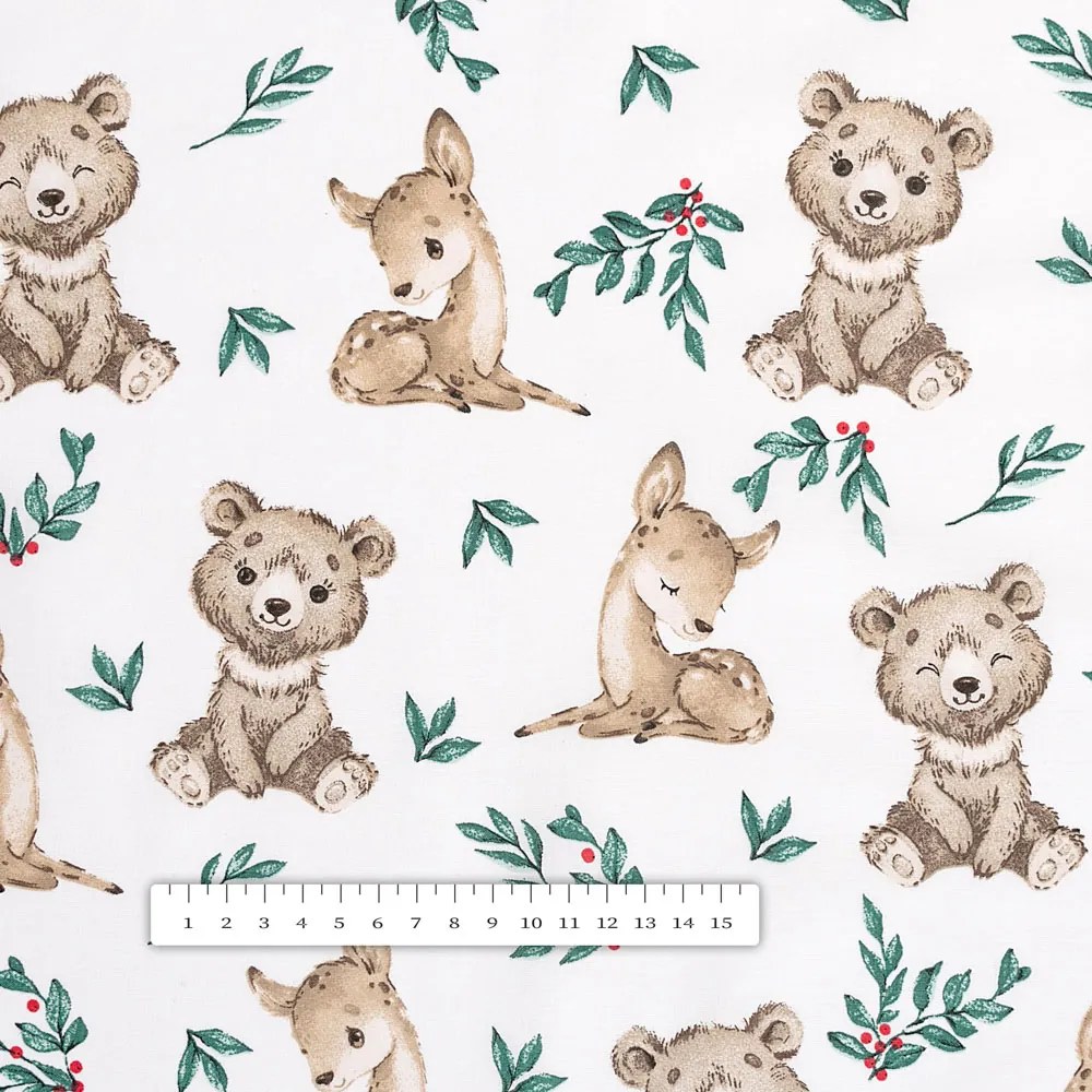 Biante Detský bavlnený oválny obrus Sandra SA-470 Medvedíky a srnčekovia na bielom 140x160 cm