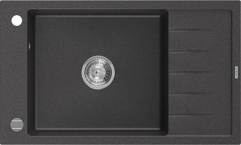 Mexen Elias granitový kuchynský drez s 1 komorou a odkvapkávačom 795 x 480 mm, čiernobielený, chrómový sifón