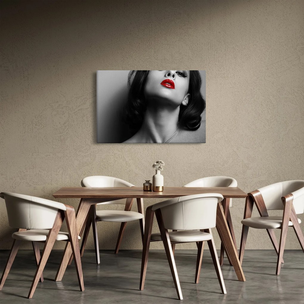 Obraz - Portrét ženy s červeným rúžom (90x60 cm)