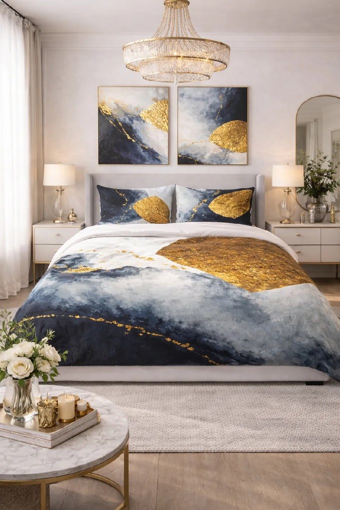 Matex Luxusné bavlnené saténové obliečky 140x200 + 70x90 cm - Prestige "Zlatý mramor"
