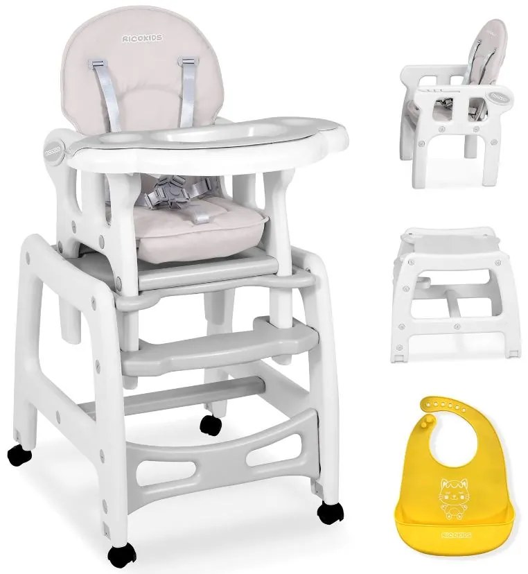 Ricokids Detská jedálenská stolička 5v1 Light Grey